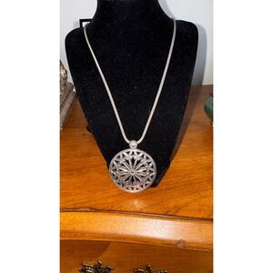 Brighton Capella Long Necklace Silver Tone Round Medallion Heart Charm